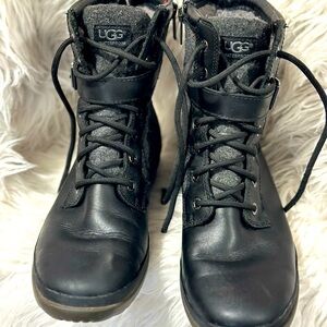 UGG Kesey Black Leather Combat Boots, Women’s 7